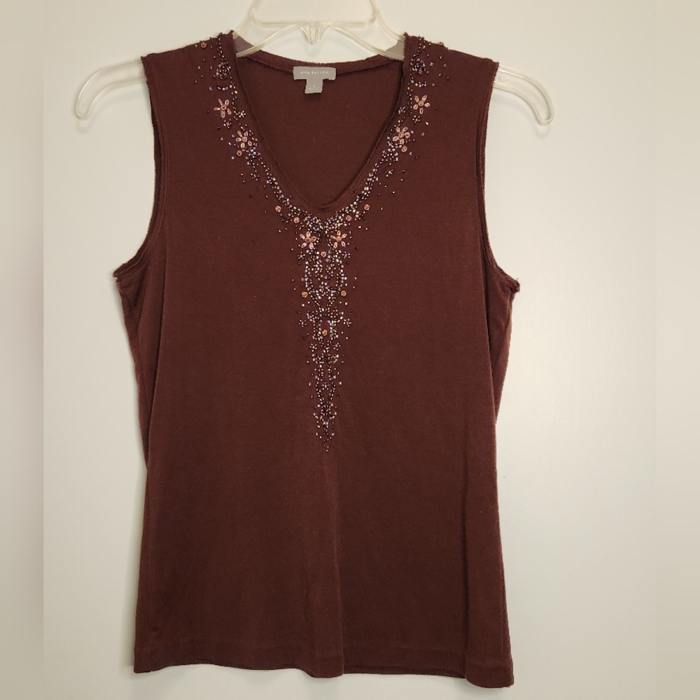 Ann Taylor Women's Embellished V-Neck Sleeveless Tank Top Size Small